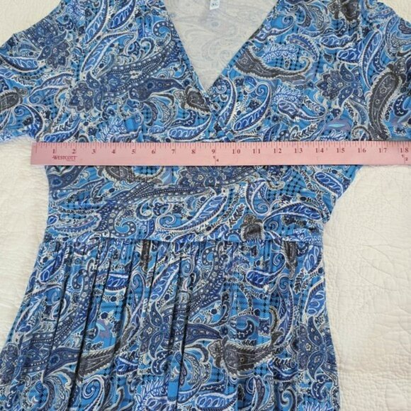 LilBetter Women's Maxi Dress Size XL Blue White Paisley Stretch Knit Pockets - Picture 10 of 14